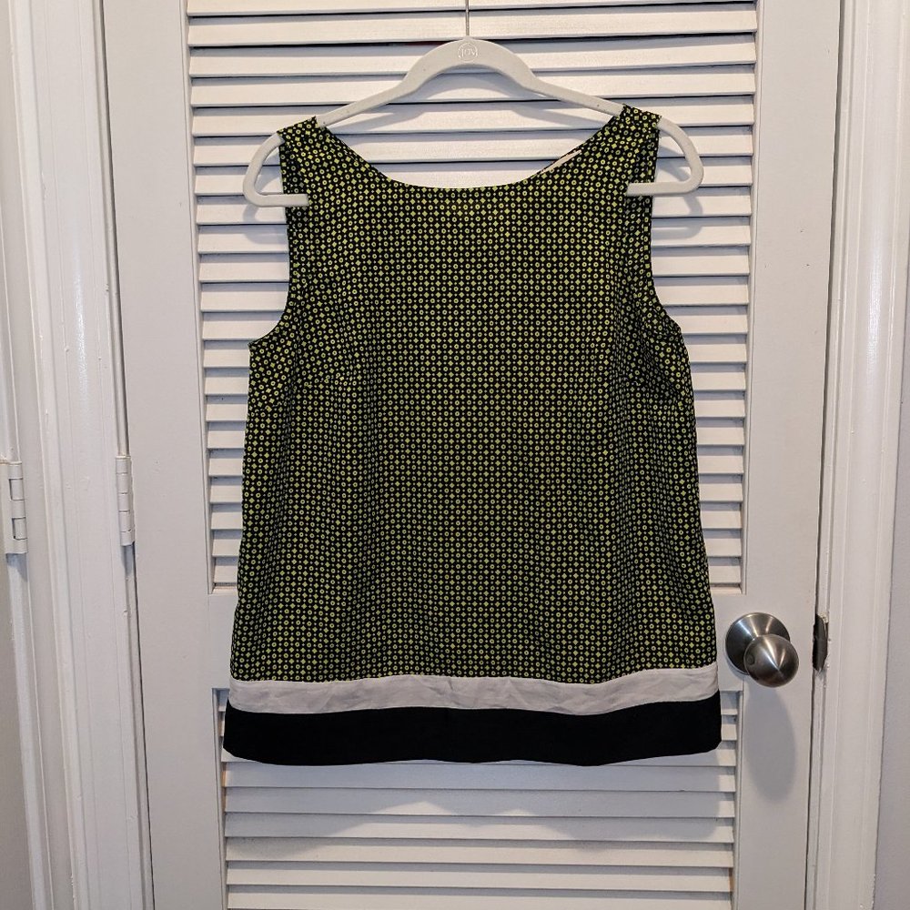 Loft Sleeveless Blouse Women’s Med Green Black Tie Back Summer Vacation Casual